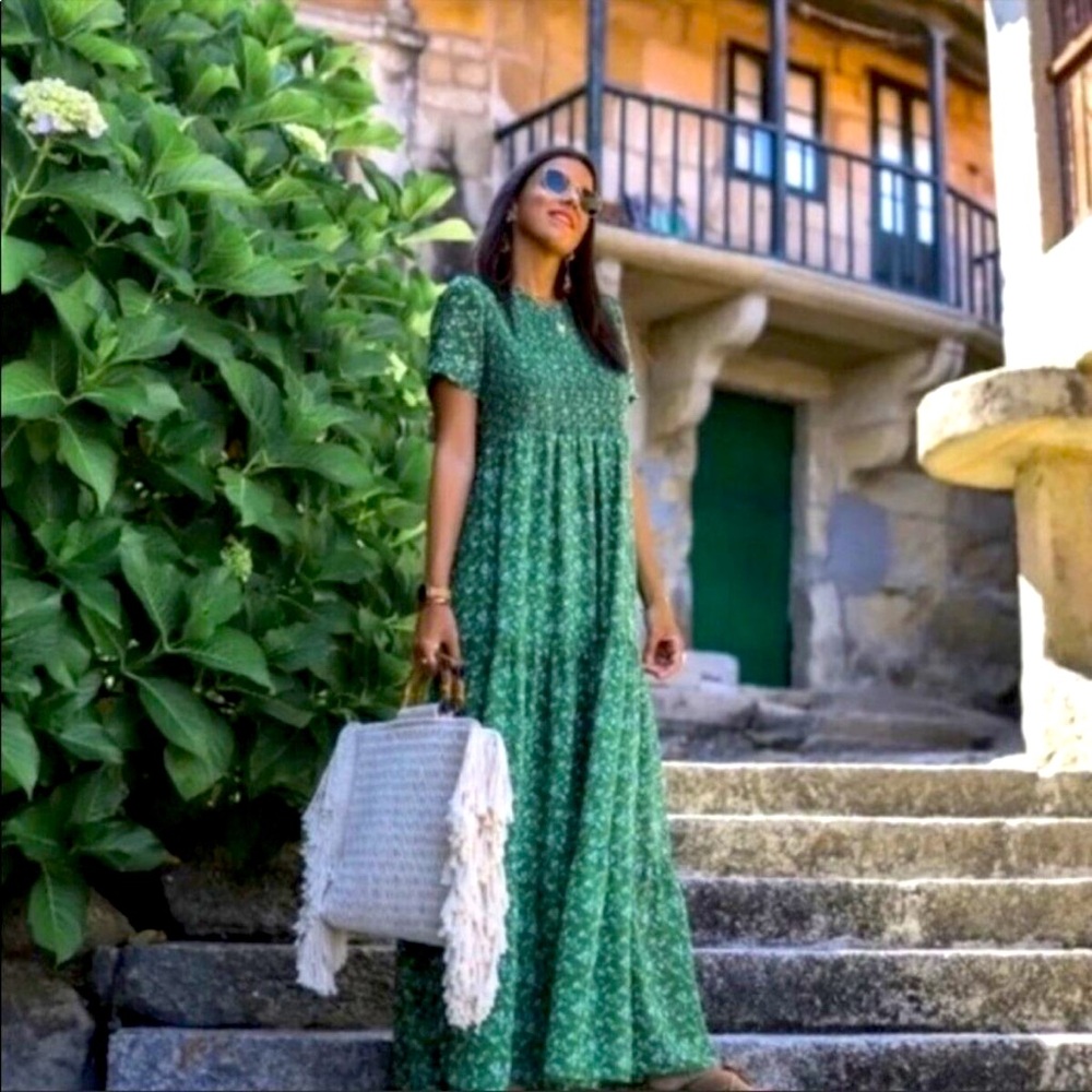 Zara Green Floral Maxi Dress size M